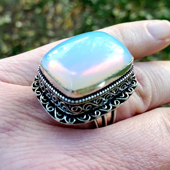 New Opal Opalite 925 Silver Statement Ring. - Picture 6 of 16
